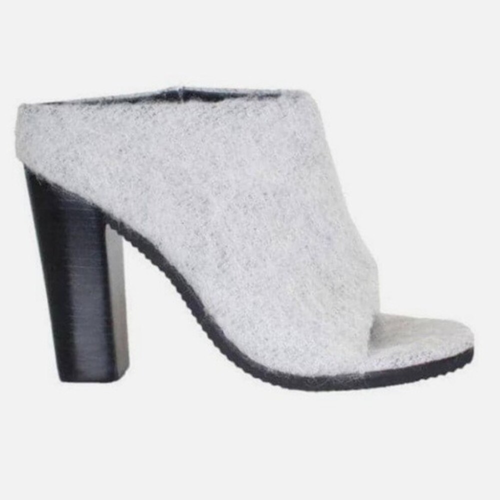 Tibi Leona Mohair Slide Mules in Ice Grey 39